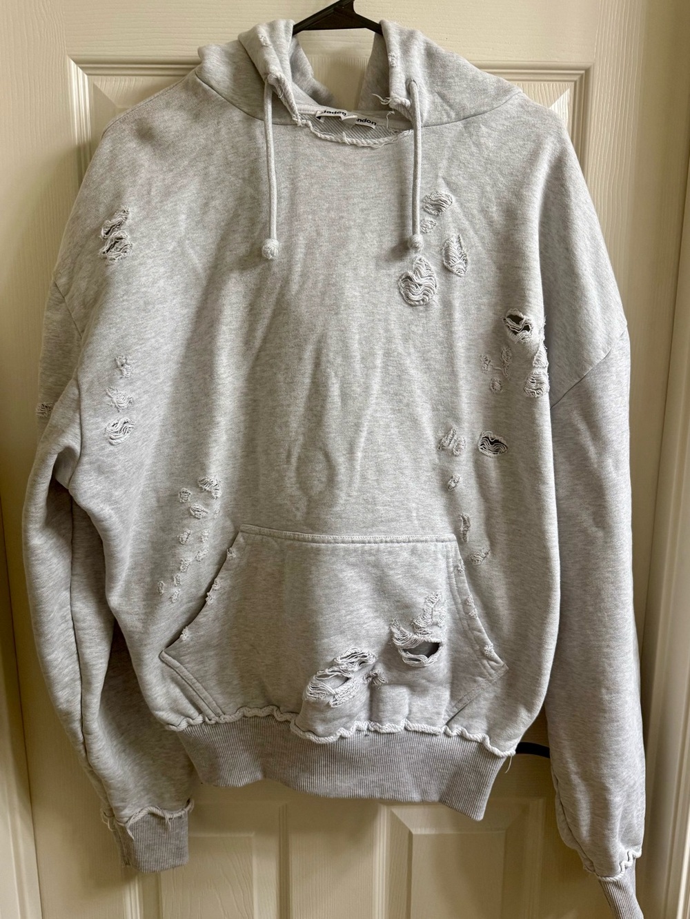 Jaded London Distressed Light Gray Bitten Pullover Hoodie Sweatshirt